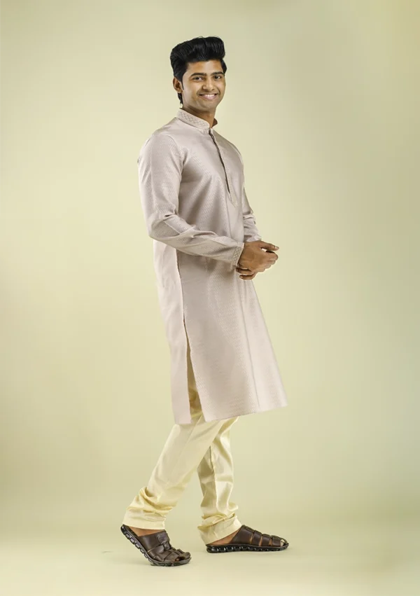 Nawab Parker Pastel Pink Wedding Kurta Pajama for Men right view