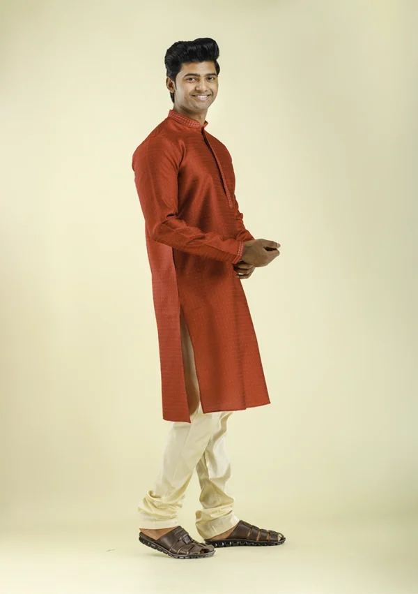 Nawab Parker Shop Diamond Jacquard Red Kurta Pajama for Men Right - VIEW