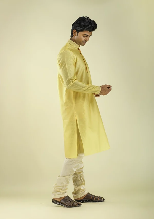Nawab Parker Yellow Color Party Wear Kurta Pajama for Wedding right view