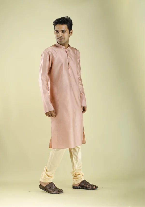 Nawab Parker Silky Peach Color Party Wear Kurta Pajama for Men right view