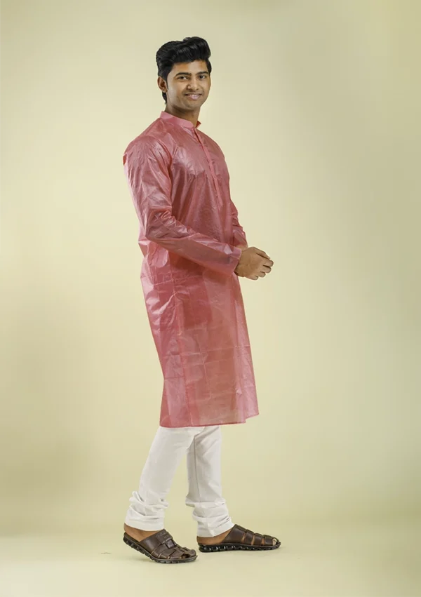 Nawab Parker Pink Color Silk Kurta for Men with White Pajama right view