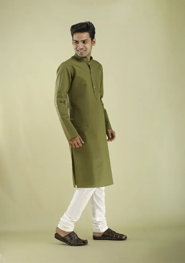 Nawab Parker Shop Men’s Mehndi Colour Kurta Pajama for Ethnic Wear right view