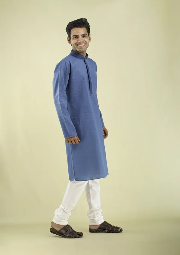 Nawab Parker Trending Blue Kurta Pajama with Subtle Patterns right view