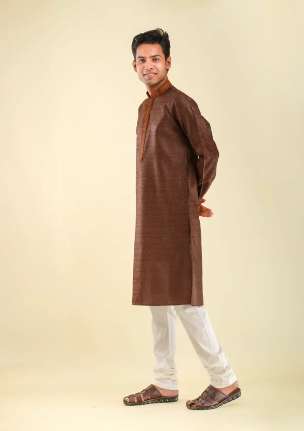 Nawab Parker Patterned Brown Kurta Pajama Viscose Silk Party Wear