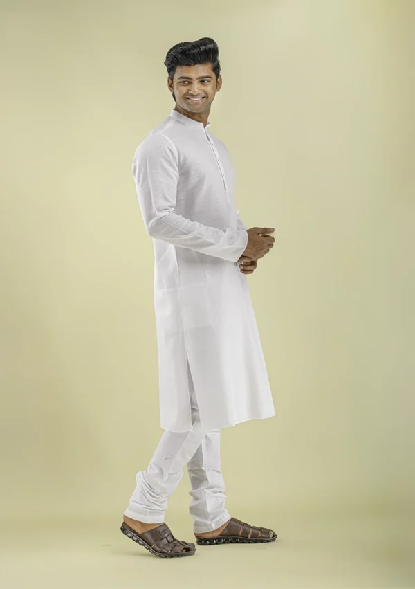 Nawab Parker Self Design White Kurta Pajama for Men right view