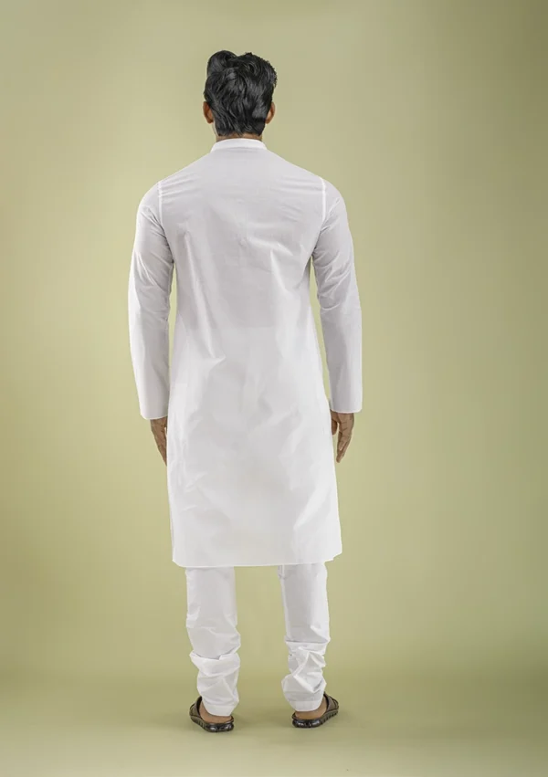 Nawab Parker Simple Plain White Kurta Pajama for Men back view