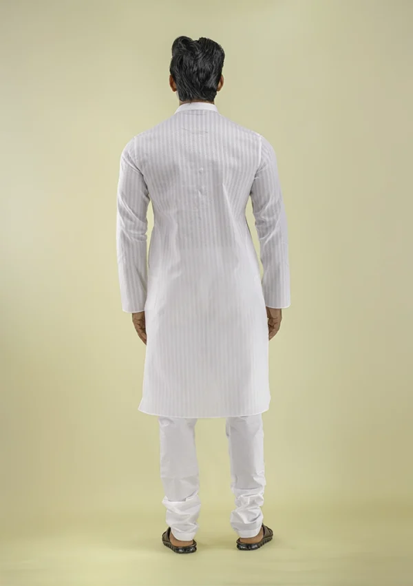 Nawab Parker Nawab Parker Stripe Patterned White Kurta Pajama for Men back view