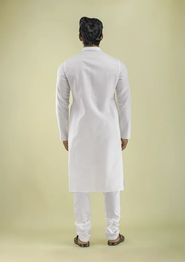 Nawab Parker Self Design White Kurta Pajama for Men back view