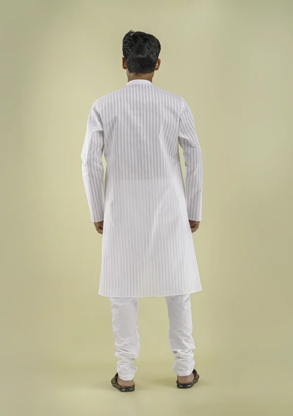 Nawab Parker Striped White Kurta Pajama Design for Men back view