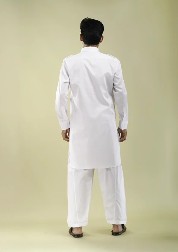 Nawab Parker White Pathani Kurta Pajama for Men Eid Traditional Design back view