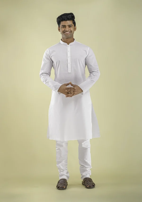 Nawab Parker Stylish White Kurta Pajama for Men Festive Charm front view