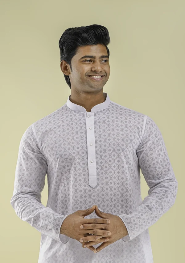 Nawab Parker Traditional Ethnic Wear White Kurta Pajama for Men half front view