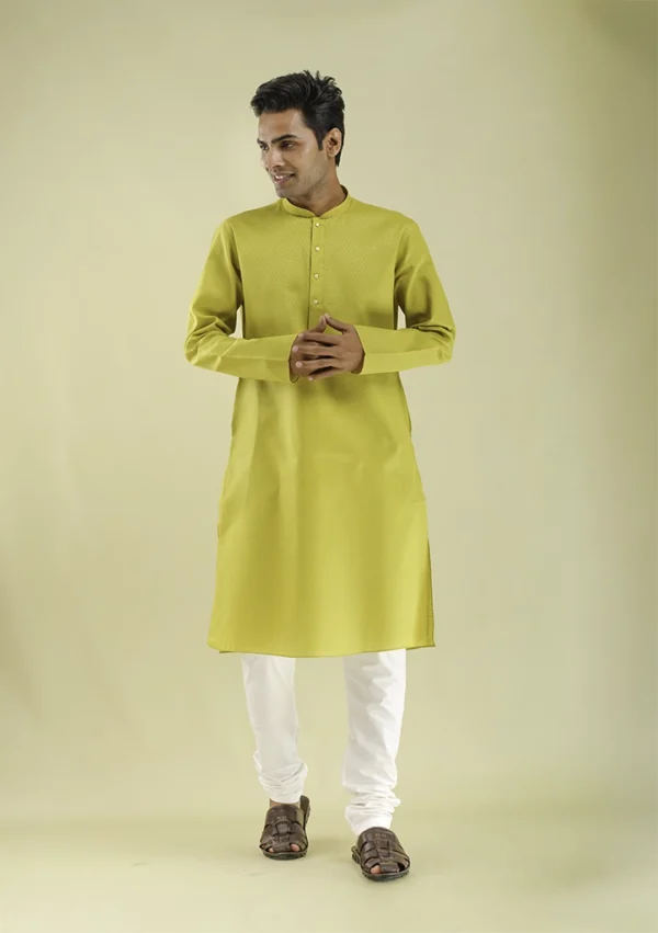 Nawab Parker Trendy Yellow Kurta Pajama Latest Design for Men front view