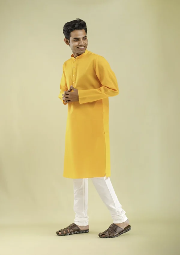 Nawab Parker Stylish Yellow Kurta Pajama for Men Everyday Ethnic Wear left view