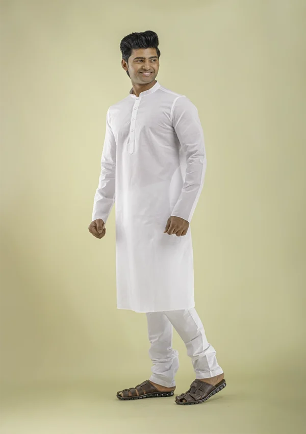 Nawab Parker Simple Plain White Kurta Pajama for Men left view
