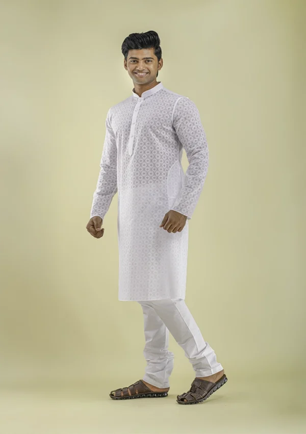 Nawab Parker Traditional Ethnic Wear White Kurta Pajama for Men left view