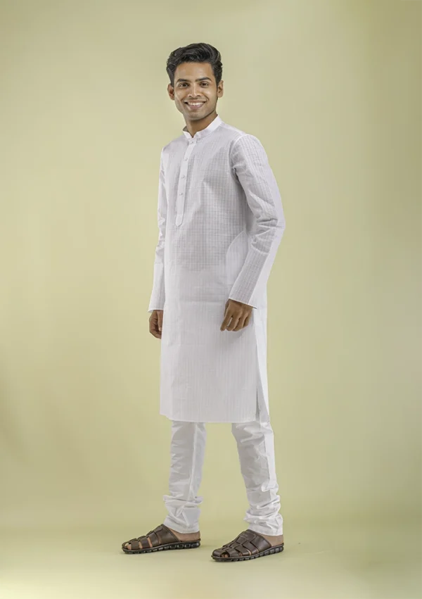 Nawab Parker White Checkered Kurta Pajama for Men Festive Style left view