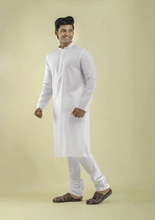 Nawab Parker Self Design White Kurta Pajama for Men left view