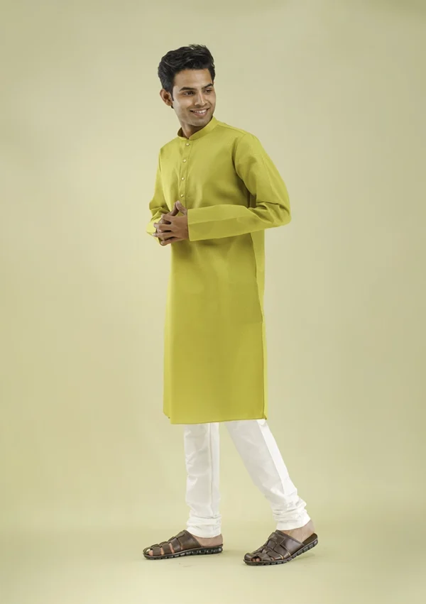Nawab Parker Trendy Yellow Kurta Pajama Latest Design for Men left view