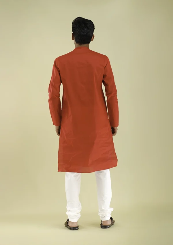 Men's Cotton Blend Vibrant Red Colour Kurta Pajama back view