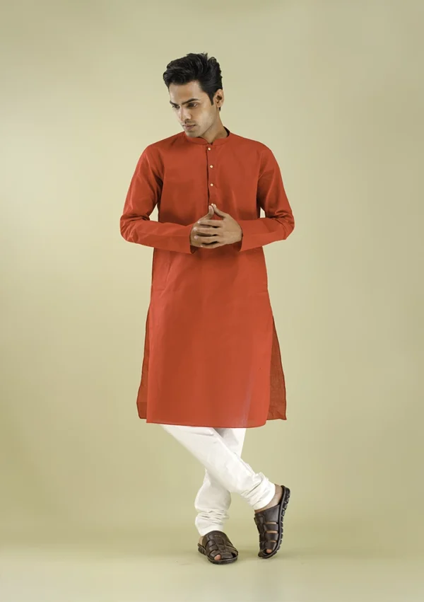Men's Cotton Blend Vibrant Red Colour Kurta Pajama front view