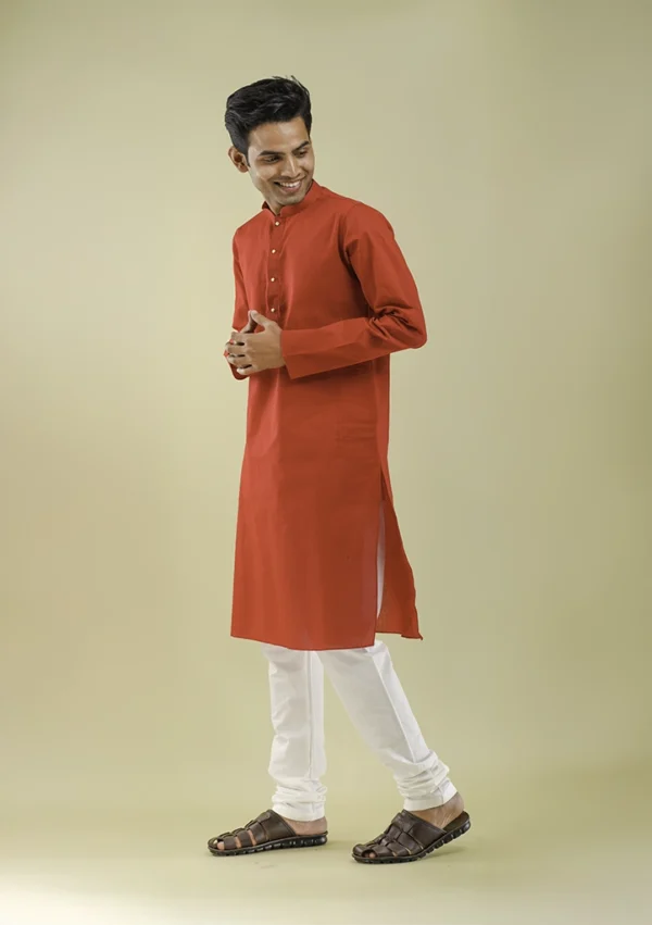 Men's Cotton Blend Vibrant Red Colour Kurta Pajama left view