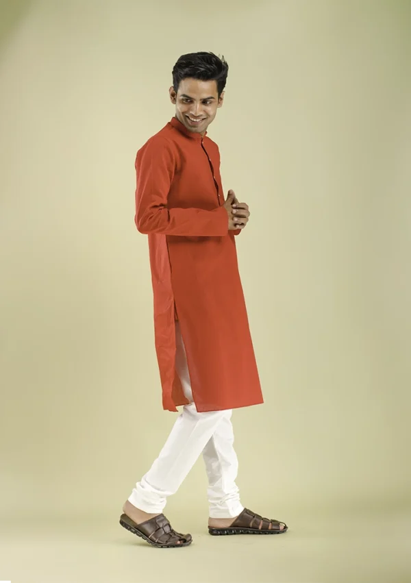 Men's Cotton Blend Vibrant Red Colour Kurta Pajama right view