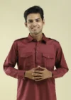 Nawab Parker Bollywood Style Maroon Pathani Kurta Pajama for Men half front view
