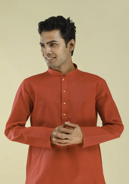 Nawab Parker Brand new Red Kurta Pajama for Men half front view