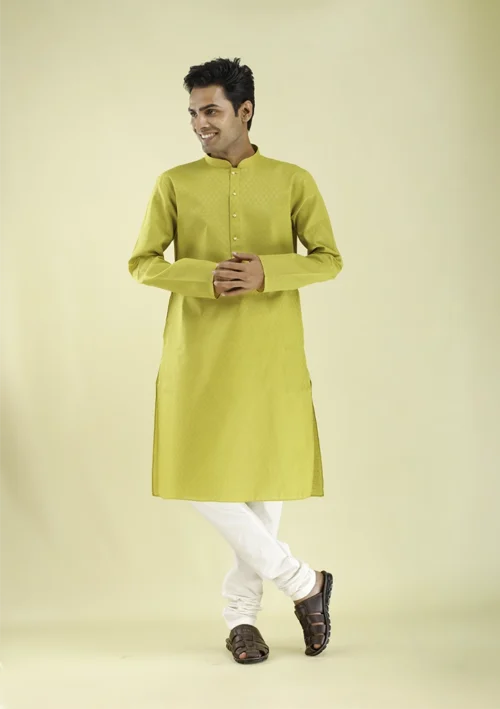 Nawab Parker Buy Designer Mustard Colour Kurta Pajama for Men front view