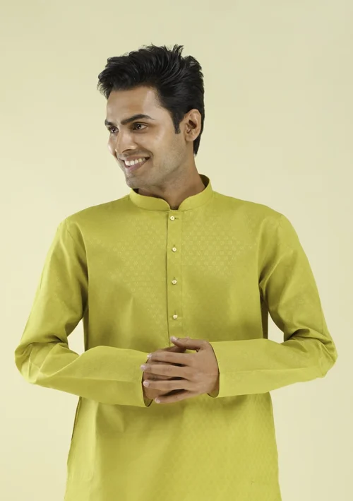 Nawab Parker Buy Designer Mustard Colour Kurta Pajama for Men half front view