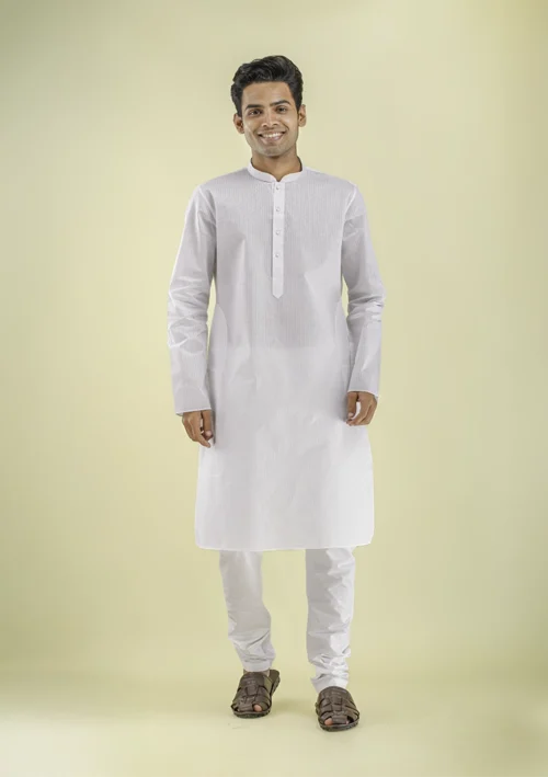 Nawab Parker Buy Nawab Parker Textured White Kurta Pajama for Men front view