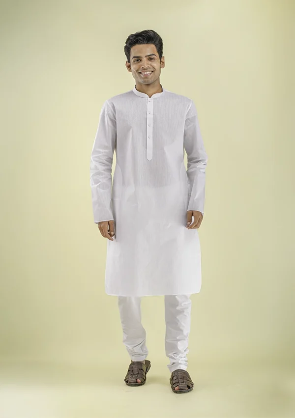 Nawab Parker Buy Nawab Parker Textured White Kurta Pajama for Men front view