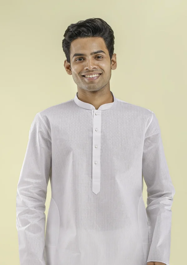 Nawab Parker Buy Nawab Parker Textured White Kurta Pajama for Men half front view