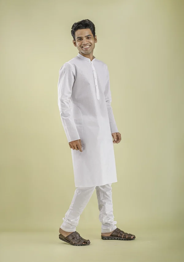 Nawab Parker Buy Nawab Parker Textured White Kurta Pajama for Men right view