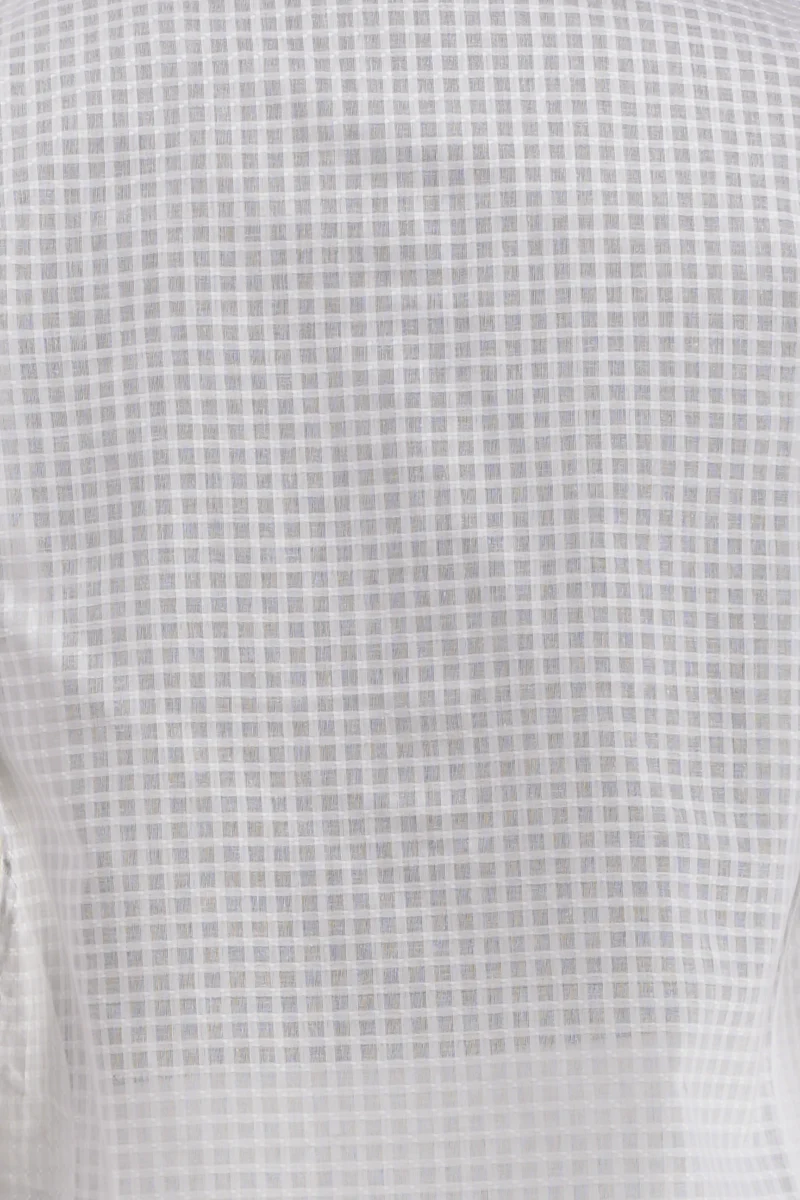 Nawab Parker Checkered Design White Kurta Pajama for Men close up view