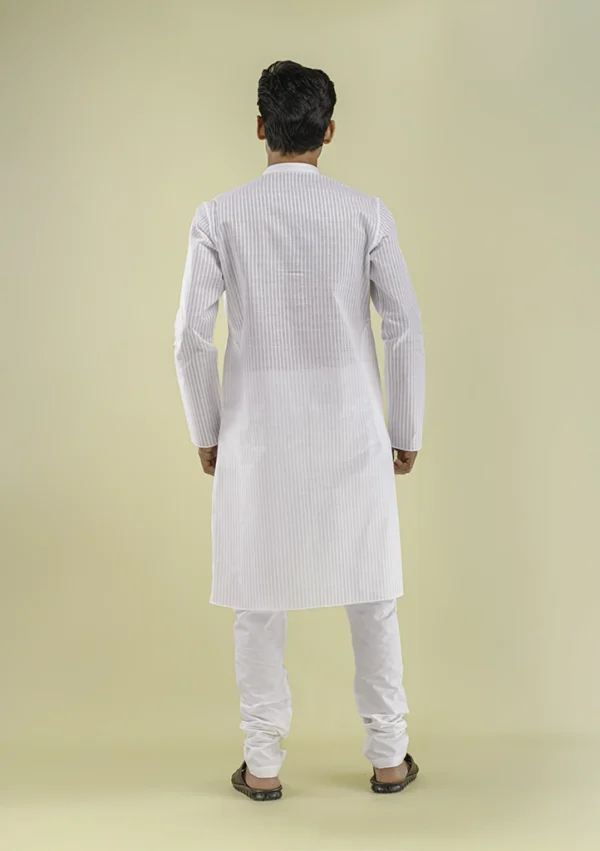 Nawab Parker Classic Cotton Based White Kurta Pajama for Men back view