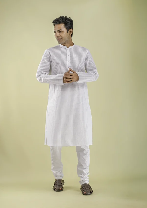 Nawab Parker Classic Cotton Based White Kurta Pajama for Men front view