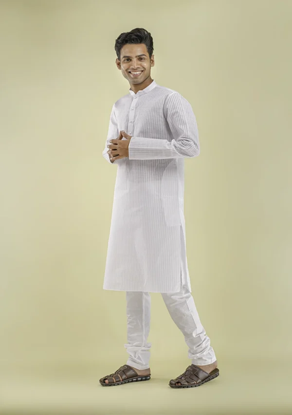 Nawab Parker Classic Cotton Based White Kurta Pajama for Men left view