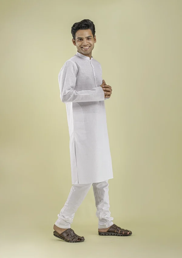 Nawab Parker Classic Cotton Based White Kurta Pajama for Men right view