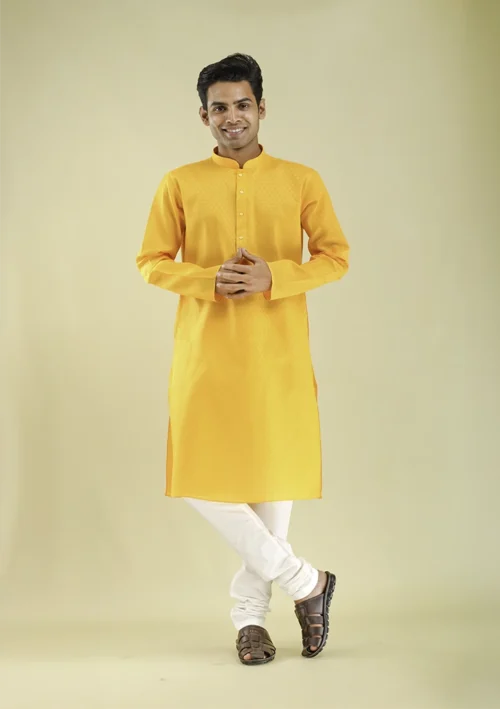 Nawab Parker Classic Ethnic Straight Yellow Kurta Pajama for Men front view