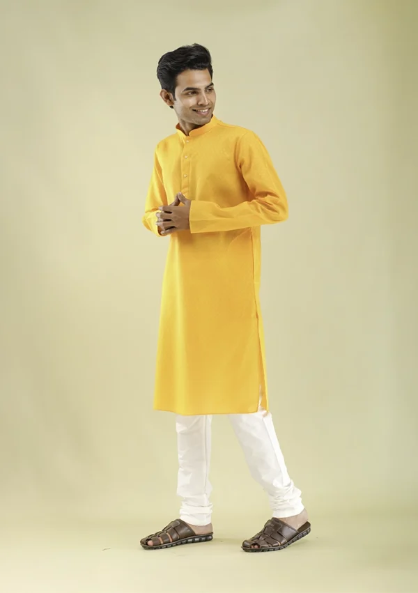 Nawab Parker Classic Ethnic Straight Yellow Kurta Pajama for Men left view