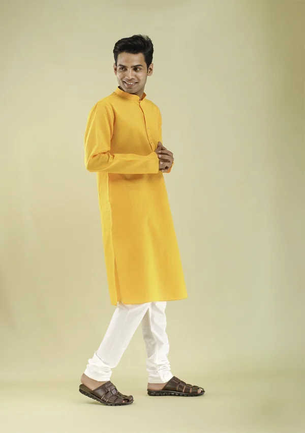 Nawab Parker Classic Ethnic Straight Yellow Kurta Pajama for Men right view