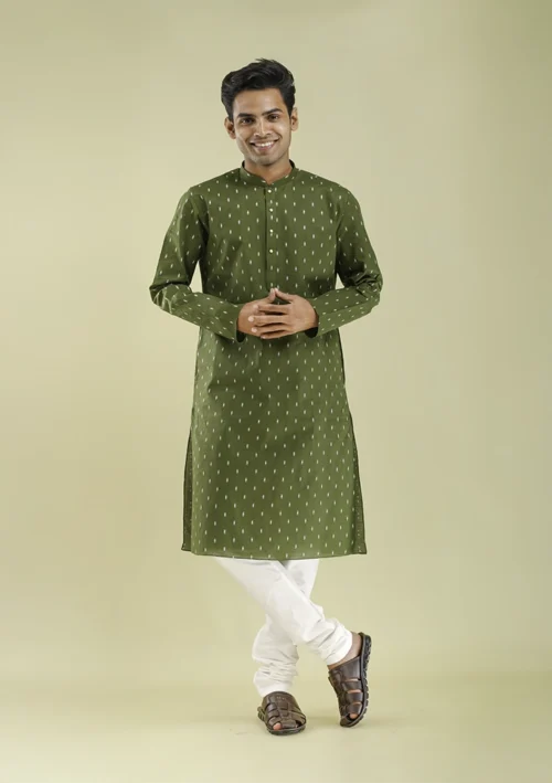 Nawab Parker Clean White Motif Print Kurta Pajama for Men front view