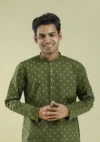 Nawab Parker Clean White Motif Print Kurta Pajama for Men half front view