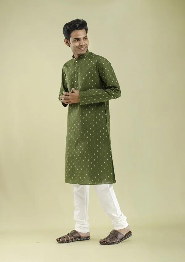 Nawab Parker Clean White Motif Print Kurta Pajama for Men left view