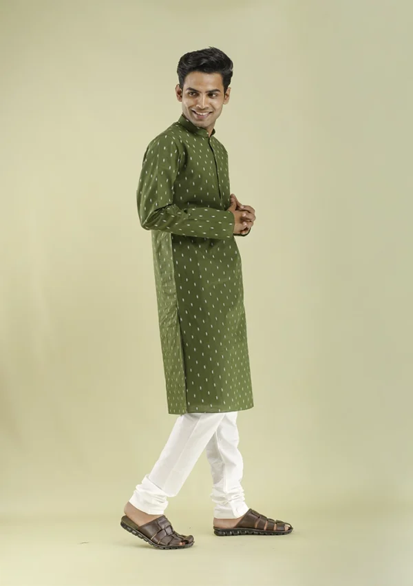 Nawab Parker Clean White Motif Print Kurta Pajama for Men right view