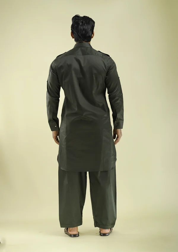 Nawab Parker Dark Green Pathani Kurta Pajama for Men back view