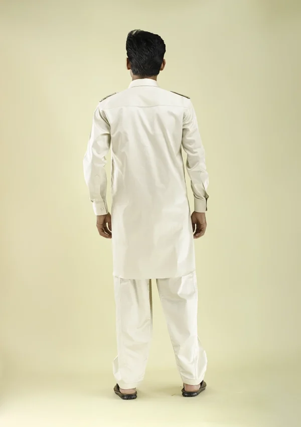 Nawab Parker Eid Special Cream Colour Pathani Kurta Pajama for Men back view