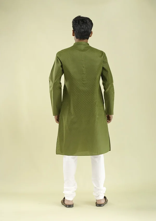 Nawab Parker Explore Jacquard Men’s Mehndi Colour Kurta Pajama back view